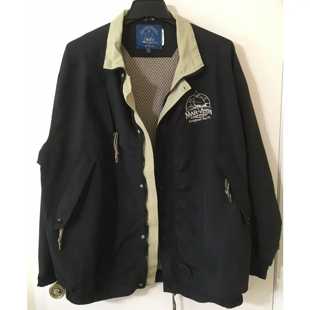 The Bear Trading Co XL Black Tan Windbreaker Bomber Jacket Mar Vista FL Dockside